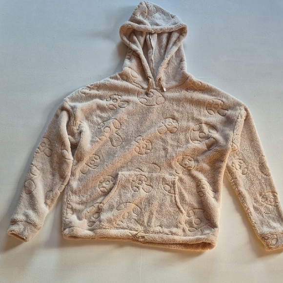 Plush Beige Hoodie With Etched Mushrooms Junior Size (7-9) - Picture 1 of 5